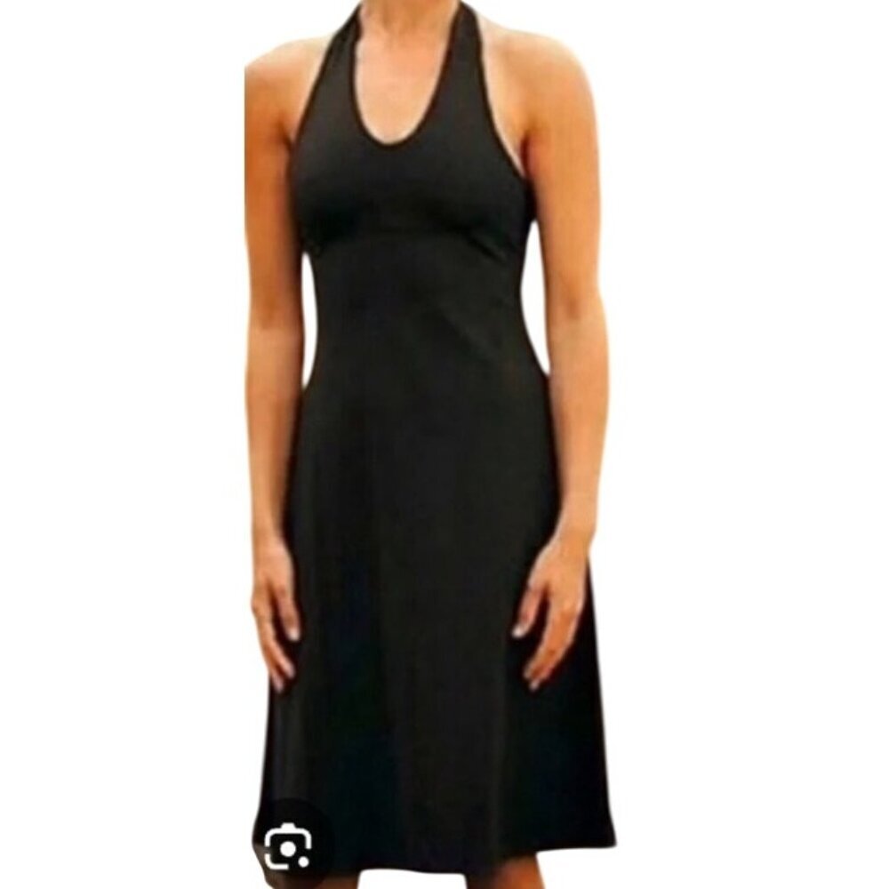 Patagonia Black Halter stretch Midi Dress Womens Size L outdoor active Gorpcore